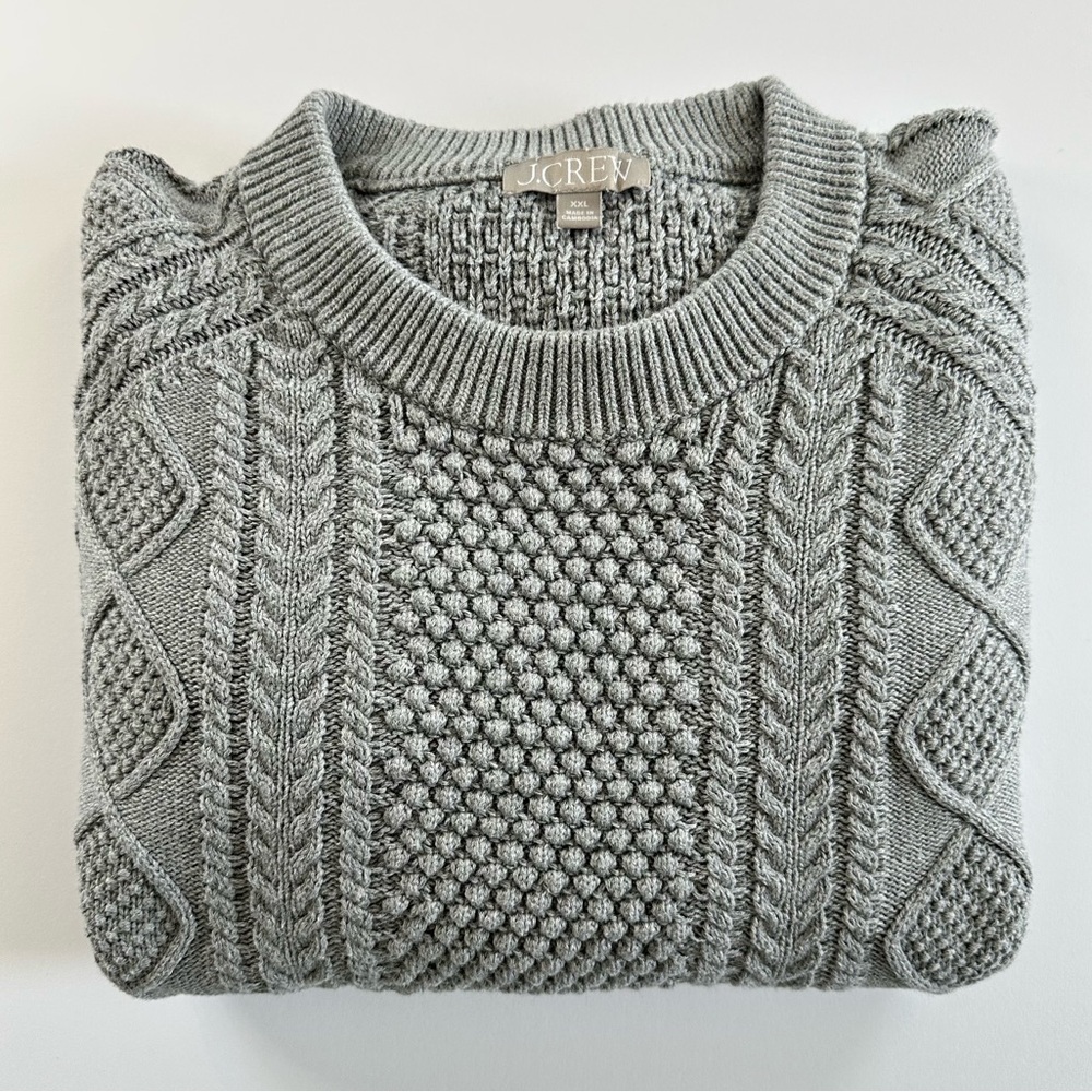J. Crew Cotton Cable Knit Crewneck Sweater in Grey | XXL | EUC